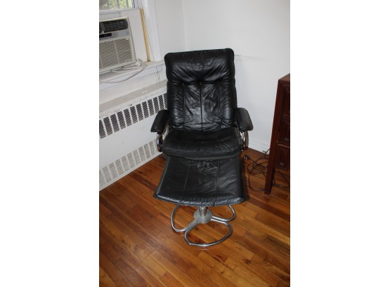 Mid Century Danish Modern EUROSTYLE Leather & Chrome Chair W/Stool!! - Item #07 BR1