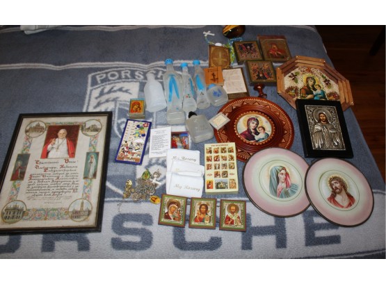 Mixed Religious Lot - Rosary Beads, Holy Water, Religious Art & MORE!! - Item #107 BSMT