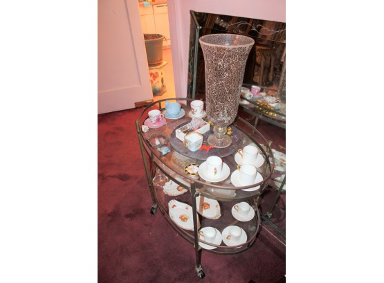 VINTAGE Serving Cart, Tea Cups, Saucers, Vase & MORE!! - Item# 80
