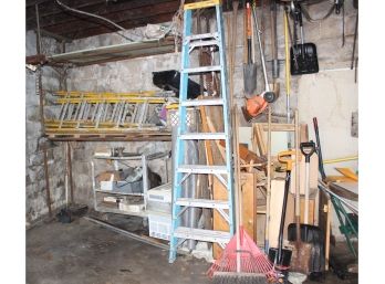 Mixed Lot - Ladders, Tools, Shovels, Air Conditioner, Vintage Cart & MORE!!