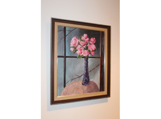 Local Bensonhurst Artist - Phyllis Cohen - Pink Flowers - Oil On Canvas - SIGNED!! Item #022 LVRM