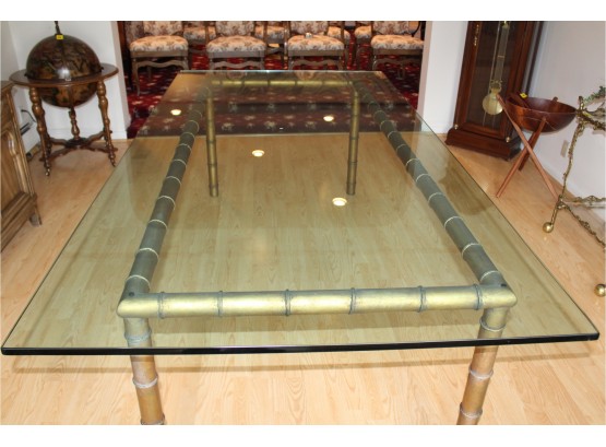 Vintage Glass Dining Room Table - Metal Bamboo Accent On Legs!! - Item #012 LVRM
