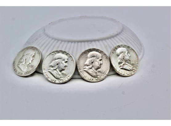 Benjamin Franklin Silver Half Dollars - 1951, 1952, 1954 & 1965 - Lot Of 4!! Item #412 BOX