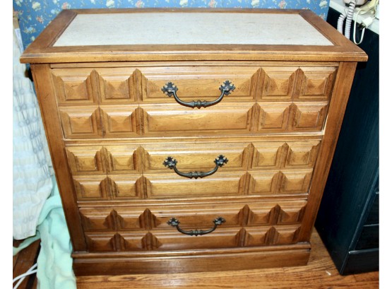 Vintage Solid Wood Three Drawer Dresser - Stone Base Top - VERY UNIQUE STYLE - GOOD CONDITION!! Item #10 BR1
