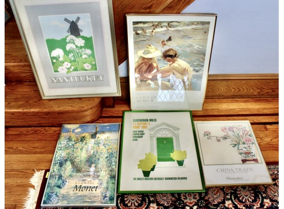 VINTAGE Retro Framed Museum Posters - Lot Of 5 - ASSORTED SIZES - GREAT LOT!! Item #373 DR