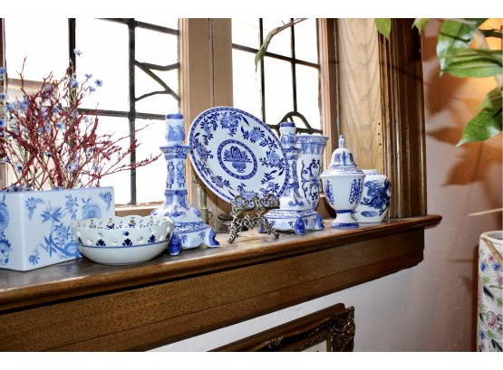 Flow Blue Porcelain - Plates, Vases, Candleholders & More - Mixed Lot!! Item #266 DR