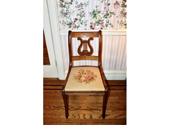 Antique Solid Wood Chair W/ Needlepoint Seat - STURDY - GOOD CONDITION!! Item #28 BR3