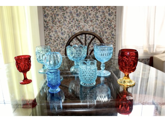 Vintage Unique Blue And Red Depression Glass - Lot Of 8 - Assorted Sizes!! Item#134 KIT