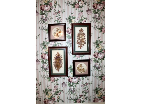 Artwork Of Dried Leaves & Flowers - Assorted Sizes - Lot Of 4!! Item#142 BR3