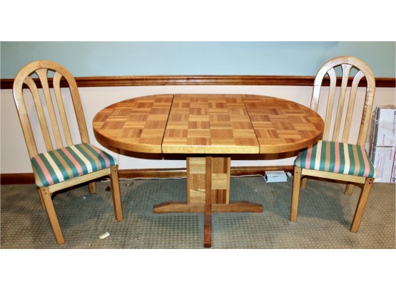 Vintage Solid Wood Butcher Block Design Dining Table W/ Two Chairs - GOOD CONDITION!! Item#83 BSMT