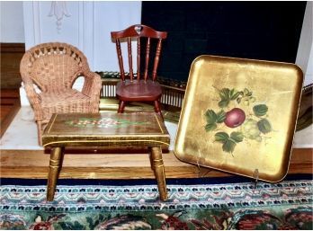 DECORATIVE Vintage Small Chairs, Table & Tray - Lot Of 4 - GREAT LOT!! Item #354 LR