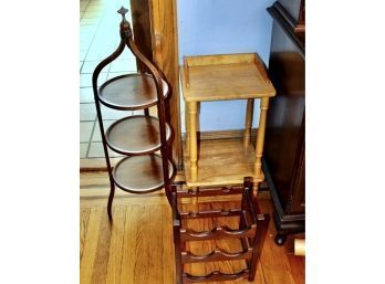 VINTAGE & ANTIQUE Three Tier Table, Display Table & Wooden Wine Rack - Lot Of 3 - GREAT LOT!! Item #376 DR