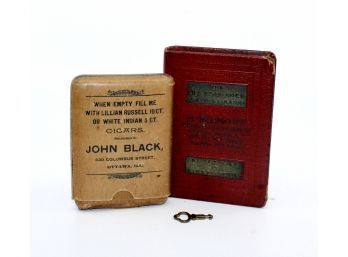 JOHN BLACK Cigar Holder & Life Insurance Savings Bank Box W/ Lock - Lot Of 2!! Item #392 BOX