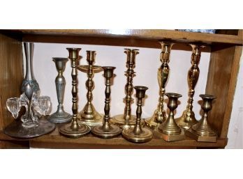 Brass & Glass Candlesticks Holders Lot - GOOD CONDITION!! Item #269 DR