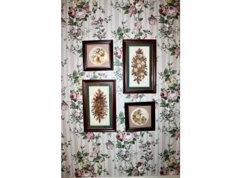 Artwork Of Dried Leaves & Flowers - Assorted Sizes - Lot Of 4!! Item#142 BR3