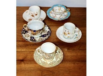 DECORATIVE Mixed Lot Of Antique Demitasse Tea Sets - 5 Cups & Saucers - BEAUTIFUL DESIGNS!! Item#379 DR