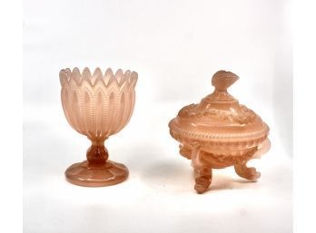 VINTAGE Pink Glass Cup & Candy Dish - Lot Of 2 - AMAZING RARE DESIGN!! Item #343 DR