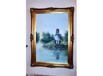 TIDONA Signed Framed Art - Girl W/ Blue Dress Looking At Lake - OIL ON CANVAS BEAUTIFUL DETAILS!! Item #357 LR