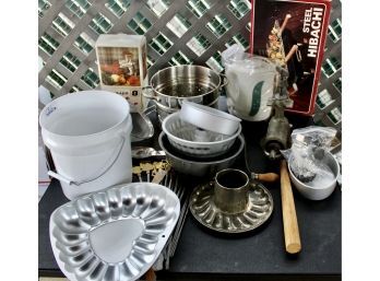 MIXED COOKING LOT - Hibachi Steel Grill, Brass Skewers, Antique Cooking Tools, Trays & MORE!! Item#46 GAR