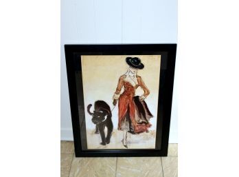 VINTAGE Signed Framed Art Print - Woman Holding Panther - AWESOME PRINT!! Item#143 LVRM