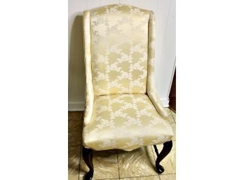 Tall Back Queen Anne Style Wing Chair Upholstered In Italian Silk Fabric - AMAZING DETAIL!! Item#117 LVRM