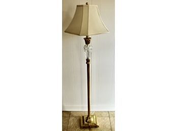 WATERFORD Crystal Brass Pole Floor Lamp W/ Original Lamp Shade - VERY CLASSY & WORKS!! Item#124 LVRM