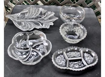 Mixed Lot Of Decorative Glass Bowls & Serving Trays - Lot Of 5 - GREAT LOT!! Item#29 GAR