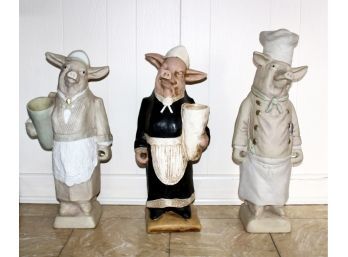 VINTAGE Large Decorative Ceramic Pig Statues - Lot Of 3 - Two Maids & One Chef - VERY CUTE!! Item#137 LVRM