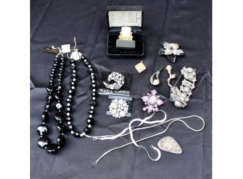 COSTUME JEWELRY LOT - Sterling Pin W/ Red Stone Accent, Mexican Silver Bracelet, Pins & MORE! Item#98 GAR