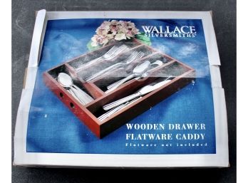 VINTAGE WALLACE SILVERSMITH Wooden Drawer Flatware Caddy & OXFORD HALL Stainless Flatware Set!! Item#39 GAR