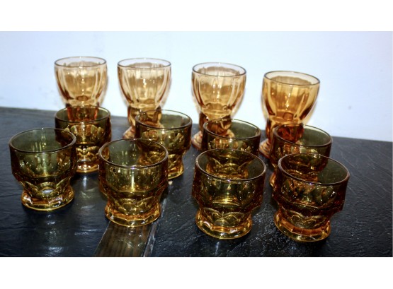 LIBBEY GLASS COMPANY - Old Fashioned Ashburton Amber Glassware Set - LOT OF 12 - RETRO DESIGN!! Item#102 RM1