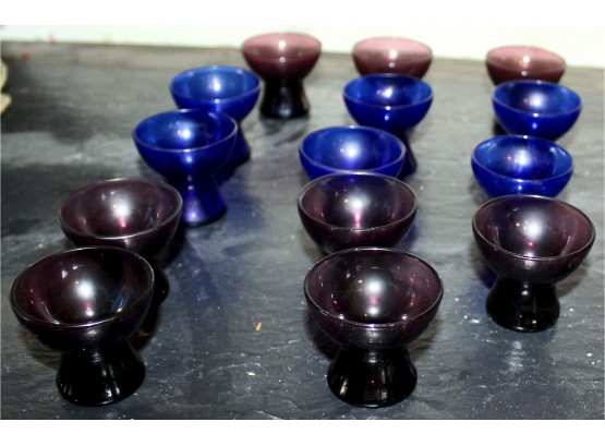 MID CENTURY MODERN Blue & Purple Shot Glasses - Lot Of 13 - UNIQUE DESIGN!! Item#72 RM1
