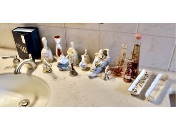 VINTAGE DECORATIVE LOT - Perfume Bottles, Bells, Small Vases & MORE! Item#150 RM3