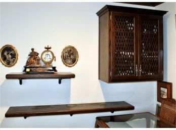 VINTAGE Rattan Wood Cabinet & Two Wooden Wall Shelves - Lot Of 3!! Item#22 LVRM