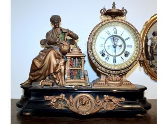 ANTIQUE ANSONIA 'NEWTON' SPELTER STATUE Bronze Mantel Clock - HEAVY - EXQUISITE DESIGN - WORKS!! Item#21 LVRM