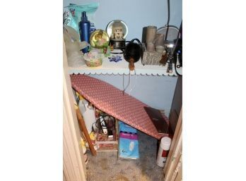 MIXED CLOSET LOT - Ironing Board, Iron, Candles, Snow Globes, Hair Blowdryer & More! Item#148 HALLWAY