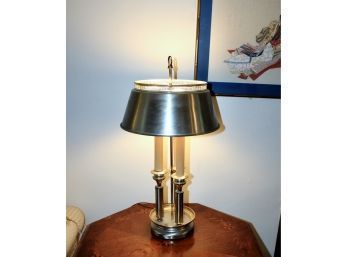 VINTAGE Candlesticks Table Lamp W/ Metal Shade - WORKS! Item#13 LVRM