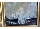 ANTIQUE 'The Docks' Oil On Canvas Framed Painting - Antique Gold Frame - RARE DETAIL! Item#15 RM2