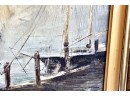 ANTIQUE 'The Docks' Oil On Canvas Framed Painting - Antique Gold Frame - RARE DETAIL! Item#15 RM2
