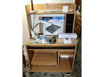 MIXED LOT OF OFFICE ESSENTIALS - Office Desk, AMAZON Basics Laminator, 12' Paper Trimmer & MORE!! Item#74 LV