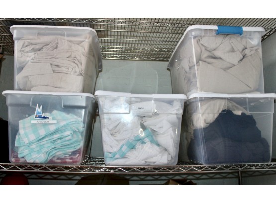 Lot Of 5 Mixed Bins Of Assorted Linens W/ Iron!! - Item#216
