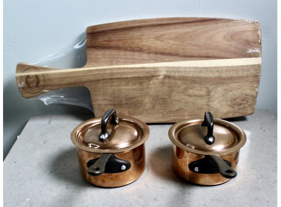 MAUVIEL JACQUES Signed Copper Pots - Lot Of 2 & Three Little Pigs Cutting Board!! - Item#127