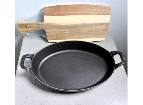 STAUB Signature Cast Iron Oval Frying Pan - Double Handle - #32 - Turquoise Bottom - Will LAST!! - Item#113