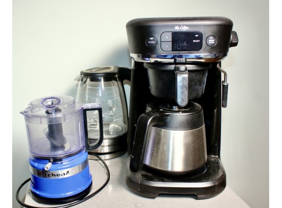 KITCHENAID Small Food Processor, MR COFFEE Machine & HAMILTON Hot Water Kettle - Lot Of 3!! - Item#198