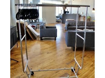 Foldable Double Rolling Clothing Rack - Chrome Finish - Adjustable Height - Hangers Included!! - Item#43