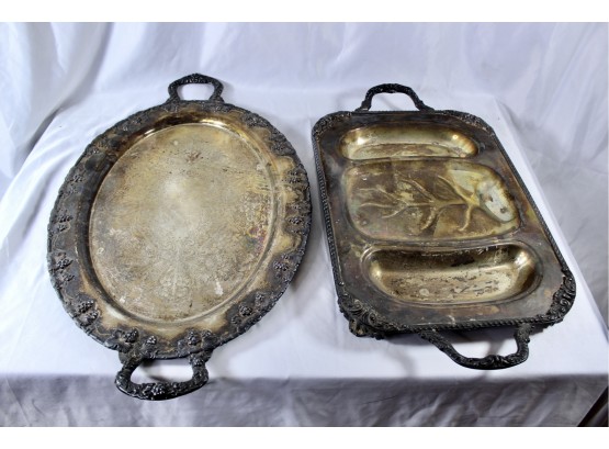ANTIQUE SILVER PLATED TRAYS - LOT OF 2!! Item#103 LVRM