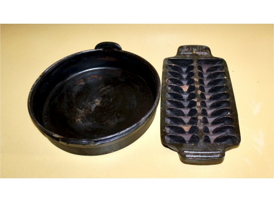 VINTAGE CAST IRON PIECES - SHRIMP PAN COOKER & 11.5' FRYING PAN - GREAT LOT!! Item#133 KITC