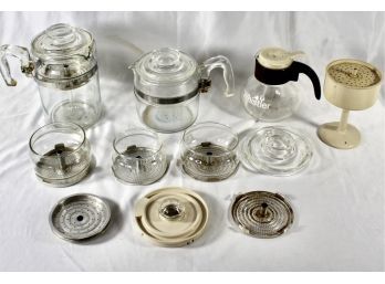 MIXED LOT OF PYREX GLASS COFFEE MAKERS - LOT OF 3 - EXTRA ACCESSORIES INCLUDED!! Item#139 LVRM