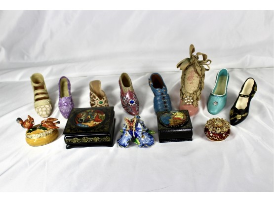 MIX LOT OF CERAMIC SHOES, TRINKET BOXES, LIMOGE - LOT OF 13!! Item#157 RM1