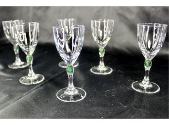 VINTAGE CRYSTAL CORDIAL GLASSES - GREEN ACCENT - GREAT DECOR!! Item#57 LV